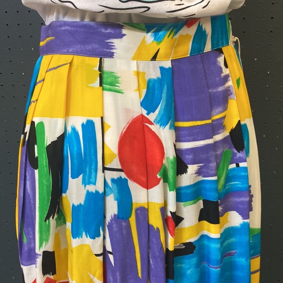 Vintage Leslie Fay bright abstract pleated skirt - Picture 2 of 4